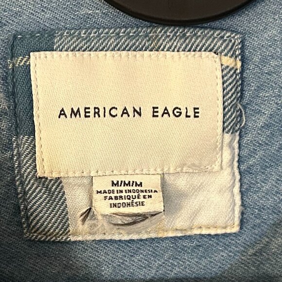 SOLD- american eagle plaid jean long sleeves blouse medium - Picture 2 of 3